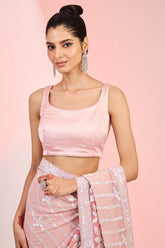 Peachy Pink Georgette Sequins Embroidered Saree